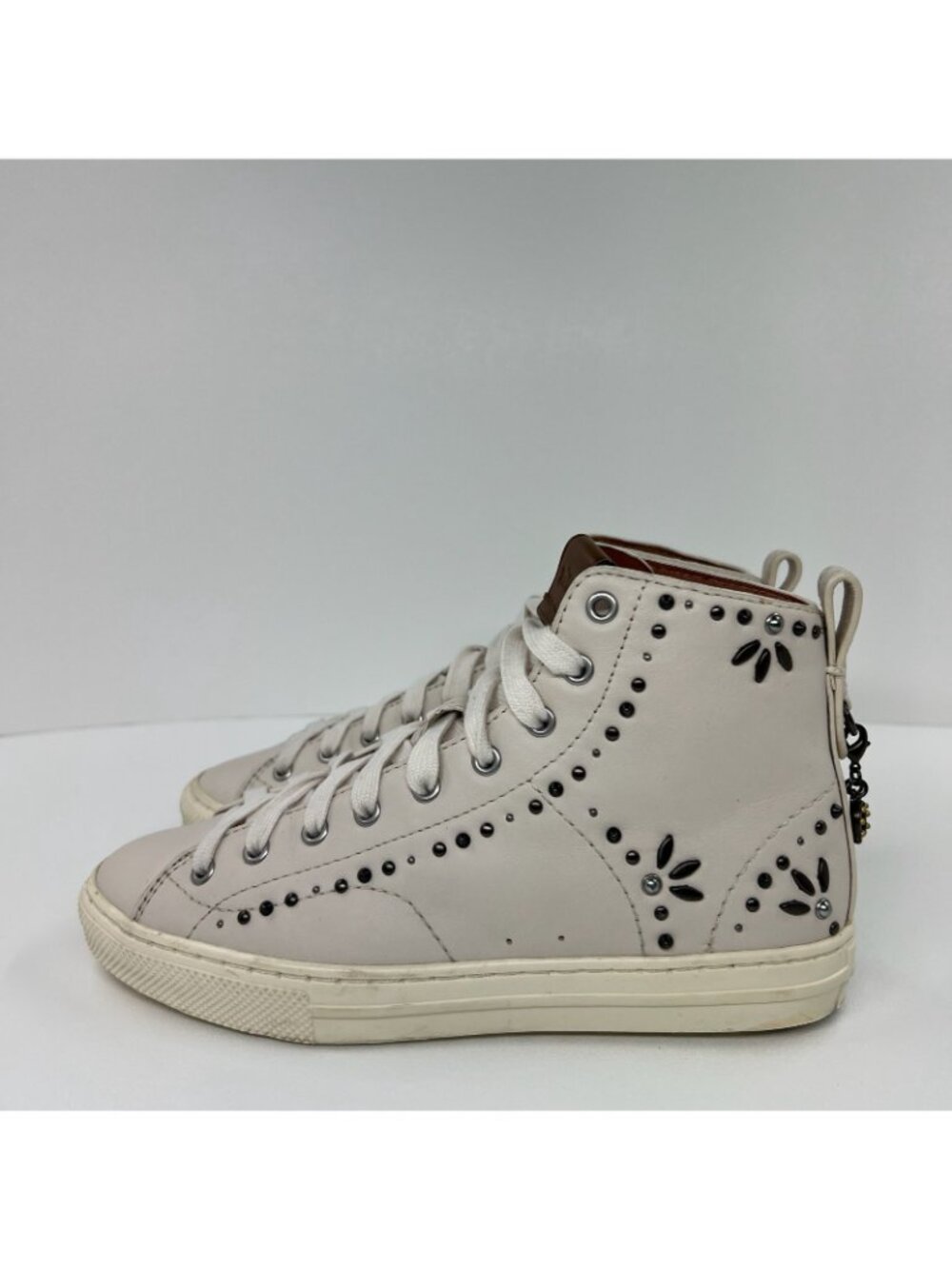 Coach C216 Prairie Rivet High Top Sneaker Women Size 5B Leather Studded OffWhite - Picture 2 of 13